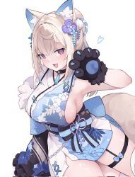 Rule 34 | 1girl, :d, animal ears, animal hands, arm support, artist name, belt, black choker, black kimono, black sash, blonde hair, blue belt, blue hair, blue kimono, blue sash, blush, bow, breasts, choker, corrupted twitter file, detached sleeves, dog ears, dog girl, dog tail, double-parted bangs, fang, floral print, floral print kimono, flower, frilled kimono, frills, fuwawa abyssgard, fuwawa abyssgard (new year), gloves, hair bow, hair flower, hair ornament, hand up, highres, hololive, japanese clothes, kanzashi, kimono, kouhaku nawa, large breasts, long hair, looking at viewer, multicolored clothes, multicolored hair, multicolored kimono, namiorii, neck tassel, obi, official alternate costume, official alternate hairstyle, open mouth, paw gloves, paw pose, pink eyes, pom pom (clothes), pom pom hair ornament, ponytail, print kimono, rope, sash, shimenawa, short kimono, sideboob, sideless kimono, signature, single detached sleeve, skin fang, skindentation, sleeveless, sleeveless kimono, sleeves past fingers, sleeves past wrists, smile, solo, streaked hair, tail, thick thighs, thigh strap, thighs, virtual youtuber, white kimono