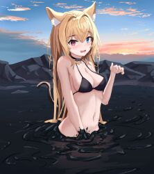 blue_eyes cat cat_girl gold_hair masturbation mud quicksand red_eyes 露米娅