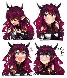Rule 34 | 1girl, blue eyes, blush, ddolbang, detached sleeves, fangs, heterochromia, highres, hololive, hololive english, horns, irys (hololive), long hair, microphone, multicolored hair, pointy ears, purple eyes, purple hair, red hair, smile, streaked hair, turn pale, virtual youtuber, wings