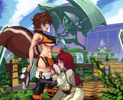 Rule 34 | 1futa, 1girl, abs, after fellatio, animal ears, antenna hair, black gloves, black legwear, blazblue, blue eyes, boots, boxman, breasts, brown hair, cloak, clothed sex, clothing aside, cloud, constricted pupils, crop top, crying, cum, cum in mouth, cum in nose, cum on penis, day, facial, fellatio, flaccid, flower, fountain, functionally nude, futa with female, futanari, gloves, grabbing another&#039;s hair, hat, heart, heart-shaped pupils, highleg, highleg panties, highres, kemonomimi mode, kneeling, large breasts, large penis, large testicles, licking, licking penis, long hair, makoto nanaya, multicolored hair, newhalf, no bra, oral, orange skirt, outdoors, panties, panties aside, penis, penis awe, penis on face, precum, red hair, revealing clothes, rose, short hair, skirt, sky, squirrel ears, squirrel girl, squirrel tail, standing, streaming tears, symbol-shaped pupils, tail, tears, testicles, thighhighs, third eye, toned, tsubaki yayoi, two-tone hair, uncensored, underboob, underwear, unworn hat, unworn headwear, veins, veiny penis, yellow flower, yellow rose