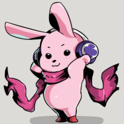 Rule 34 | absurdres, cutemon, digimon, digimon (creature), headphones, highres, looking at viewer, scarf, shadow, smile, solo