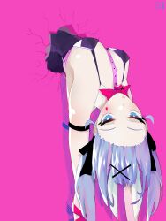 Rule 34 | 1girl, absurdres, animal ears, armpits, bare shoulders, between breasts, black leotard, blue eyes, blue hair, blush, bound, bow, bowtie, breasts, bright pupils, closed mouth, detached collar, fake animal ears, forehead, hair flaps, hair ornament, hairclip, hatsune miku, highres, jitome, leotard, looking at viewer, medium breasts, nicosarea, pink pupils, playboy bunny, rabbit ears, rabbit hole (vocaloid), ribbon, ribbon bondage, solo, teardrop facial mark, through wall, twintails, upside-down, vocaloid
