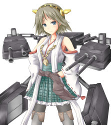 Rule 34 | 10s, 1girl, blue eyes, brown hair, detached sleeves, hairband, hiei (kancolle), highres, japanese clothes, kantai collection, looking at viewer, nontraditional miko, pantyhose, personification, r1n (kikyou0), smile, solo, white background, yamamoto rintarou