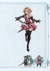 Rule 34 | 1girl, absurdres, blonde hair, boots, breasts, brown eyes, collarbone, djeeta (granblue fantasy), dress, fighter (granblue fantasy), full body, gauntlets, gran (granblue fantasy), granblue fantasy, hairband, highres, holding, holding sword, holding weapon, juliet sleeves, leg up, long sleeves, looking at viewer, medium breasts, minaba hideo, official art, pink dress, pink hairband, puffy sleeves, scabbard, scan, sheath, short dress, short hair, simple background, smile, solo, standing, sword, thigh boots, thighhighs, weapon, zettai ryouiki