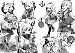 Rule 34 | 2girls, :d, absurdres, alternate hairstyle, anchor symbol, ball, basketball, basketball (object), basketball uniform, bespectacled, blunt bangs, cellphone, chair, earbuds, earphones, eraser, fairy (kancolle), from behind, fubuki (kancolle), full body, glasses, gloves, grabbing, grabbing another&#039;s breast, greyscale, hair ribbon, head rest, highres, kantai collection, knee pads, long hair, looking at viewer, monochrome, multiple girls, multiple views, murakumo (kancolle), open mouth, pantyhose, phone, ponytail, reading, ribbon, shorts, sitting, smile, sportswear, standing, standing on liquid, translation request, tress ribbon, yoshika fuumi