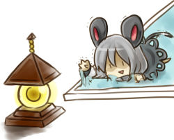 Rule 34 | 1girl, animal ears, bad id, bad pixiv id, bishamonten&#039;s pagoda, chibi, female focus, grey hair, kiiloshima, lowres, mouse ears, mouse tail, nazrin, short hair, solo, stuck, tail, touhou, trapped