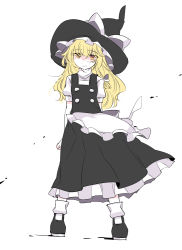 Rule 34 | 1girl, arms behind back, blonde hair, commentary request, hammer (sunset beach), hat, kirisame marisa, looking at viewer, mary janes, sad, shoes, skirt, solo, touhou, yellow eyes