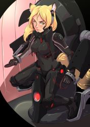Rule 34 | 1girl, animal ear fluff, animal ears, black bodysuit, blonde hair, blush, bodysuit, breasts, bunny and fox world, cropped jacket, d-rex, high collar, highres, jacket, long hair, looking at viewer, medium breasts, navel, open clothes, open jacket, parted bangs, pilot suit, science fiction, skin tight, slit pupils, solo, tail, yellow eyes