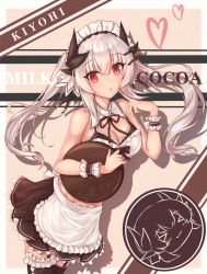 Rule 34 | 1girl, absurdres, alternate costume, apron, black horns, black thighhighs, dragon girl, dragon horns, dress, enmaided, fate/grand order, fate (series), grey hair, highres, horns, jiang xin, kiyohime (fate), kiyohime (third ascension) (fate), long hair, looking at viewer, maid, maid apron, maid headdress, open mouth, red eyes, solo, thighhighs, white apron, wrist cuffs