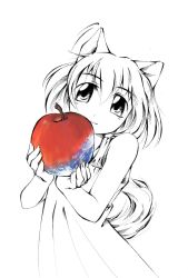 Rule 34 | 1girl, animal ears, apple, earth (planet), food, fruit, highres, jason (kaiten kussaku kikou), looking at viewer, monochrome, original, planet, short hair, simple background, smile, solo, spot color, tail, white background