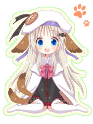 Rule 34 | 1girl, animal ears, bad id, bad pixiv id, blonde hair, blue eyes, bow, cape, dog ears, fang, hat, kureno, little busters!, long hair, noumi kudryavka, pink bow, school uniform, solo, tail, tail wagging, thighhighs