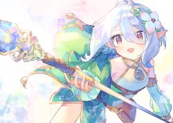Rule 34 | 1girl, blush, elf, flower, hair ornament, highres, kokkoro (princess connect!), open mouth, pointy ears, princess connect!, red eyes, short hair, white hair, zuho (vega)