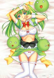 Rule 34 | 1girl, absurdres, bow, bra, breasts, covered erect nipples, highres, huge filesize, large breasts, lingerie, melon-chan, melonbooks, panties, ribbon-trimmed bra, ribbon-trimmed legwear, ribbon trim, solo, takayaki, thighhighs, underwear, white thighhighs, yellow bow