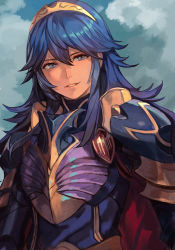 Rule 34 | 1girl, armor, blue eyes, blue hair, breastplate, breasts, fire emblem, fire emblem awakening, hungry clicker, long hair, long sleeves, looking at viewer, lucina (fire emblem), medium breasts, nintendo, pauldrons, shoulder armor, smile, solo, tiara