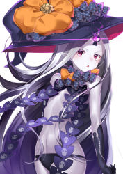 Rule 34 | 1girl, abigail williams (fate), abigail williams (third ascension) (fate), absurdres, black bow, black gloves, black hat, black panties, bow, breasts, elbow gloves, fate/grand order, fate (series), gloves, glowing, glowing eye, hachiroku (hatirokusann86), hat, hat bow, highres, long hair, navel, orange bow, pale skin, panties, parted bangs, parted lips, pointy ears, print bow, purple eyes, revealing clothes, simple background, skull print, small breasts, solo, star (symbol), star print, third eye, topless, underwear, very long hair, white background, white hair, witch hat