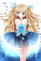 Rule 34 | 1girl, arms behind back, blue eyes, breasts, brown hair, cleavage, dress, flower, hair flower, hair ornament, hair ribbon, long hair, nogi takayoshi, original, ribbon, see-through silhouette, smile, solo, twintails, two side up