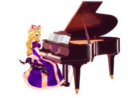 Rule 34 | 1girl, blonde hair, female focus, gap (touhou), gloves, grand piano, hair ribbon, hat, instrument, koufukutei yumeko, long hair, piano, ribbon, solo, touhou, yakumo yukari, yumeko (artist)