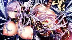 Rule 34 | 1girl, artist request, ass, bdsm, bondage, bound, breasts, censored, eden&#039;s ritter, game cg, huge breasts, nipples, noein (eden&#039;s ritter), penis, purple hair, restrained, sex, silk, spider web, tagme