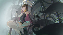 Rule 34 | 1girl, absurdly long hair, black dress, black footwear, black gloves, black hair, blue eyes, blunt bangs, breasts, brown hair, commentary request, detached sleeves, dress, feathered wings, gloves, half gloves, halo, highres, hololive, hololive english, long hair, long sleeves, looking at viewer, low wings, multicolored hair, ninomae ina&#039;nis, ninomae ina&#039;nis (1st costume), platform footwear, pointy ears, red hair, sandals, saraki, single detached sleeve, small breasts, smile, solo, strapless, strapless dress, tentacles, thighhighs, two-tone hair, very long hair, virtual youtuber, white sleeves, white thighhighs, white wings, wings, zouri