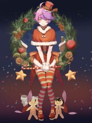 Rule 34 | &gt;:t, 1girl, 791 (meiyuewudi), :t, ahoge, belt, benghuai xueyuan, blush, bronya zaychik (benghuai xueyuan), candy, candy cane, candy cane hair ornament, capelet, christmas ornaments, christmas wreath, closed mouth, food, food-themed hair ornament, full body, fur trim, gingerbread man, gloves, hair ornament, hairclip, hat, heterochromia, highres, holding, holding candy, holding candy cane, holding food, holly, honkai (series), knees together feet apart, looking away, miniskirt, pinecone, pom pom (clothes), purple eyes, purple hair, red footwear, red hat, red thighhighs, santa costume, seele vollerei (benghuai xueyuan), shoes, short hair, sin mal (benghuai xueyuan), skirt, skirt tug, solo, standing, star (symbol), striped clothes, striped thighhighs, thighhighs, top hat, v-shaped eyebrows, v arms, white gloves, white thighhighs, wreath, yellow eyes, zettai ryouiki