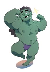 Rule 34 | 1boy, bara, belly, biceps, bikini briefs, bulge, colored skin, dancing, deformed, double biceps pose, dreadlocks, fat, fat man, flexing, full body, green skin, kokukokuboo, large pectorals, long hair, male focus, male underwear, mature male, monster boy, muscular, muscular male, navel, navel hair, one eye closed, orc, original, pectorals, pointy ears, purple male underwear, second-party source, seductive smile, smile, solo, sparkle, stomach, ta&#039;orc (taoren), thick eyebrows, thick thighs, thighs, topless male, tusks, undercut, underwear