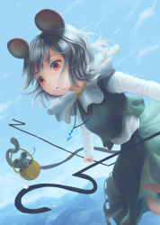 Rule 34 | animal ears, basket, capelet, crystal, dowsing rod, grey hair, grey skirt, grey vest, highres, jewelry, lennard hirao, long sleeves, mouse (animal), mouse ears, mouse girl, mouse tail, nazrin, pendant, red eyes, shirt, short hair, skirt, skirt set, solo, tail, touhou, vest, white capelet, white shirt