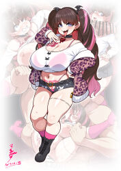 1boy 1girl absurdres animal_print bar_censor blush bottomless breasts brown_hair censored choker clenched_teeth clothes_lift cum cum_in_pussy cum_overflow curvy double_v earrings ejaculation fat_mons female_ejaculation forked_tongue fucked_silly hair_ornament highleg highleg_panties highres huge_areolae huge_breasts huge_penis inflation jacket jewelry konoshige_(ryuun) leopard_print looking_at_viewer motion_lines multicolored_hair multiple_views navel navel_piercing nipples open_clothes open_jacket orgasm original panties penis penis_on_face piercing pink_hair pubic_tattoo puffy_areolae puffy_nipples purple_eyes pussy pussy_juice reverse_suspended_congress sex_from_behind shiny_skin shirt_lift short_shorts shorts shortstack stomach_bulge tattoo teeth testicles thick_thighs thighs tongue trembling twintails two-tone_hair underwear v vaginal veins veiny_penis wide_hips