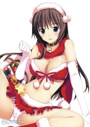 Rule 34 | 00s, 1girl, arm support, bare shoulders, basket, boots, breasts, brown hair, cameltoe, choker, christmas, cleavage, collar, elbow gloves, gift, gloves, gundam, gundam 00, highres, large breasts, long hair, looking at viewer, marina ismail, midriff, miniskirt, navel, panties, pantyshot, parted lips, purple eyes, shiny skin, sitting, skirt, snowman, solo, star (symbol), translation request, underwear, upskirt, white gloves, yan-yam