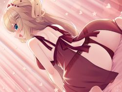 Rule 34 | 1girl, akai haato, ass, blonde hair, blue eyes, blush, breasts, cameltoe, fang, hair ornament, heart, heart hair ornament, highres, hololive, huge ass, large breasts, lingerie, long hair, looking at viewer, magowasabi, nightgown, on bed, open mouth, ribbon, skin fang, solo, underwear, very long hair, virtual youtuber