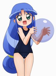 Rule 34 | 00s, 1girl, ball, blue hair, fushigiboshi no futago hime, green eyes, highres, long hair, low-tied long hair, old school swimsuit, one-piece swimsuit, rein (futagohime), school swimsuit, solo, sugimura tomokazu, swimsuit