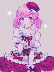 Rule 34 | 1girl, :d, blush, closed mouth, dress, highres, idol clothes, looking at viewer, low twintails, medium hair, ootori emu, open mouth, pink eyes, pink hair, pnyo emc, project sekai, puffy sleeves, red headwear, smile, solo, tongue, tongue out, twintails