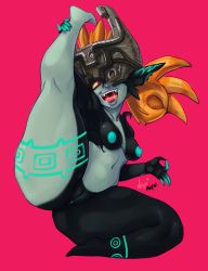 Rule 34 | 1girl, absurdres, breasts, cleft of venus, colored sclera, colored skin, completely nude, helmet, highres, looking at viewer, midna, multicolored skin, nagainosfw, navel, nintendo, nipples, nude, one eye covered, pointy ears, pussy, red eyes, saliva, small breasts, smile, the legend of zelda, the legend of zelda: twilight princess, thick thighs, thighs, third-party edit, two-tone skin, uncensored, wide hips, yellow sclera