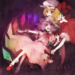 Rule 34 | 2girls, bad id, bad pixiv id, bat wings, blonde hair, bobby socks, fang, female focus, flandre scarlet, glowing, hat, mary janes, mob cap, multiple girls, nail polish, open mouth, outstretched arm, pechika, purple hair, red eyes, remilia scarlet, ribbon, shoes, short hair, siblings, sisters, smile, socks, swing, touhou, wings