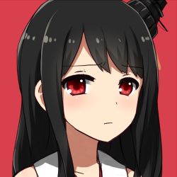 Rule 34 | 10s, 1girl, bad id, bad pixiv id, black hair, fusou (kancolle), kantai collection, long hair, portrait, red background, red eyes, sawatari (sado), simple background, solo, upper body