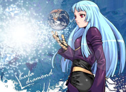 Rule 34 | 1girl, blue hair, earth (planet), giant, giantess, gloves, kula diamond, long hair, non-web source, planet, red eyes, snk, solo, the king of fighters