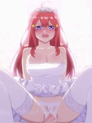 Rule 34 | 10s, 1boy, 1girl, 2019, ahoge, animated, animated gif, bare shoulders, blue eyes, blush, bouncing breasts, breasts, bridal veil, bride, censored, cleavage, clothed sex, clothes lift, collarbone, cowgirl position, crotchless, crotchless panties, dress, dress lift, elbow gloves, flower, girl on top, gloves, gluteal fold, go-toubun no hanayome, hair between eyes, hair flower, hair ornament, hetero, lace, lace panties, large breasts, lips, long hair, looking at viewer, looping animation, mosaic censoring, mushiro (nijie728995), nakano itsuki, open mouth, panties, penis, pov, pussy, pussy juice, red hair, sex, sleeveless, sleeveless dress, solo focus, spread legs, star (symbol), star hair ornament, straddling, strapless, strapless dress, sweat, teeth, thighhighs, thighs, underwear, vaginal, veil, wedding dress, white dress, white flower, white gloves, white headwear, white panties, white thighhighs