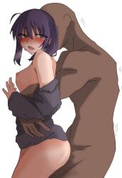 Rule 34 | 1boy, 1girl, against wall, breasts, clothed female nude male, highres, hug, large breasts, maz 515, nipples, nude, saiki mio, sex, sex from behind, sideboob, tsukihime, twintails