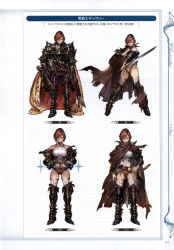 Rule 34 | 10s, 1girl, absurdres, black knight (granblue fantasy), armor, armored boots, bare shoulders, belt, blue eyes, boots, breasts, brown hair, cape, cuffs, full body, gauntlets, gluteal fold, granblue fantasy, hand on own hip, unworn headwear, helmet, unworn helmet, highres, holding, holding sword, holding weapon, large breasts, leotard, looking at viewer, minaba hideo, multiple views, non-web source, official art, open mouth, pauldrons, restrained, scan, serious, short hair, shoulder armor, simple background, sword, thighhighs, torn clothes, weapon