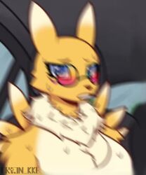 Rule 34 | animated, breasts, digimon, digimon (creature), fluffy, fox girl, fox tail, furry, furry female, glasses, looking at another, looking at viewer, meme, renamon, sound, tail, video, wet