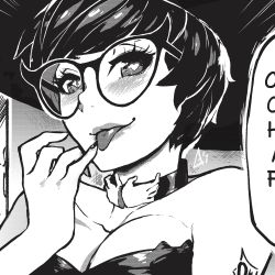 Rule 34 | 1girl, aurahack, breasts, cleavage, collar, licking finger, glasses, greyscale, hat, heart, heart-shaped pupils, highres, licking, medium breasts, monochrome, portrait, real life, self-portrait, short hair, smile, solo, symbol-shaped pupils, tongue, tongue out