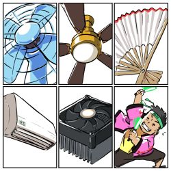 Rule 34 | 1boy, air conditioner, ceiling fan, chart, commentary, computer fan, electric fan, english commentary, folding fan, glowstick, grin, hand fan, happi, japanese clothes, john su, multiple drawing challenge, original, paper fan, penlight (glowstick), pun, six fanarts challenge, smile, too literal, v-shaped eyebrows, waving arms