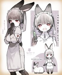 Rule 34 | + +, 1girl, animal ears, apron, armband, blush, bow, breasts, chibi, collared dress, commentary request, dress, full body, grey hair, hair bow, hand on own face, hand up, hands up, headwear request, highres, holding, holding syringe, medium breasts, no pupils, nurse, open mouth, original, personification, rabbit ears, rabbit girl, rabbit tail, red eyes, sakutake (ue3sayu), solo, syringe, tail, translation request, upper body