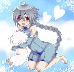 Rule 34 | 1girl, ahoge, arc system works, ass, bad id, bad pixiv id, blazblue, blush, braid, breasts, eyepatch, heart, long hair, nu-13, ragna the bloodedge, red eyes, silver hair, smile, stuffed toy