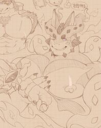 Rule 34 | 3boys, alternate pectoral size, bara, blush, brown theme, cthugha (housamo), edamrit, furry, furry male, grin, holding, holding sword, holding weapon, horkeu kamui, huge pectorals, looking at viewer, male focus, multiple boys, muscular, muscular male, nipples, octopus boy, one eye closed, salomon (housamo), scar, seductive smile, short hair, smile, solo focus, sword, tentacle hair, thick eyebrows, tokyo houkago summoners, translation request, weapon