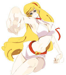 Rule 34 | 1girl, armpits, aroi (euza), bad id, bad pixiv id, blonde hair, blue eyes, breasts, cleavage, curvy, cutie honey, kisaragi honey, large breasts, long hair, perspective, simple background, smile, solo, toei animation