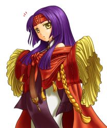 Rule 34 | 1girl, bare shoulders, fire emblem, fire emblem: path of radiance, headband, highres, long hair, nintendo, purple hair, robe, sanaki kirsch altina, simple background, sleeves past wrists, solo, soyo2106, white background, yellow eyes