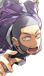 Rule 34 | 1boy, buzz cut, facial hair, goatee, golden kamuy, highres, long sleeves, looking at viewer, nervous, open mouth, oziozi kamuy, shiraishi yoshitake, short hair, sideburns, solo, sweat, very short hair, white background
