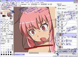 Rule 34 | censored, close-up, flat chest, how to, long hair, monitor, nns (sobchan), open mouth, pain, painttool sai, pink hair, saliva, screen, tears, topless, translation request