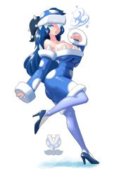 Rule 34 | 1girl, absurdres, ass, blue eyes, blue hair, breasts, cleavage, dress, eyelashes, high heels, highres, huge ass, huge breasts, mario (series), minuspal, nintendo, piranha plant, plant, solo, super mario bros. 1, thick thighs, thighhighs, thighs, wide hips