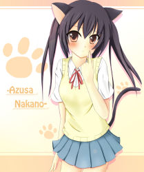 Rule 34 | 1girl, animal ears, blush, cat ears, cat tail, highres, k-on!, long hair, nakano azusa, skirt, solo, tail, yuzin